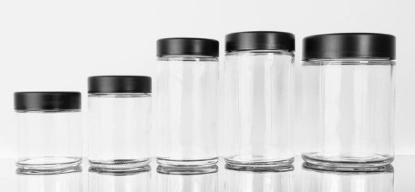 Glass Tall CRC Flint Jar  with black lid