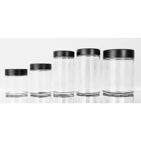 Glass Tall CRC Flint Jar  with black lid