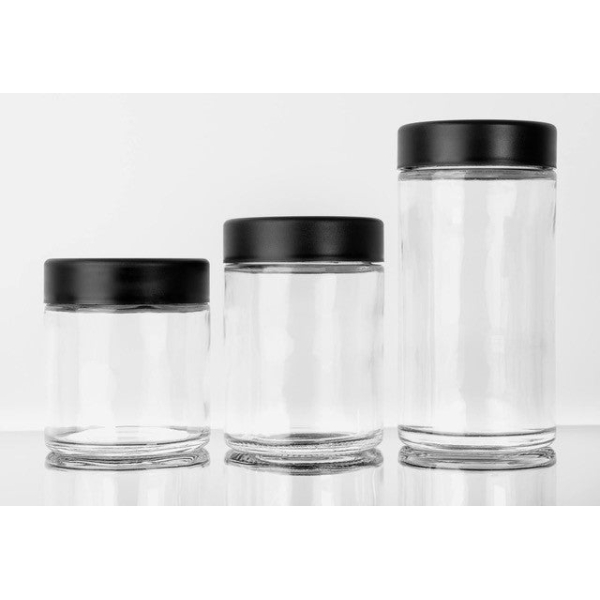 Glass Tall CRC Flint Jar  with black lid