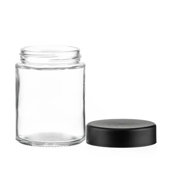 Cannabis - 4oz Glass Tall CRC Flint Jar With Black Smooth CRC Lids (100pcs)